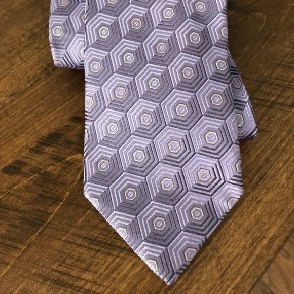 ERMENEGILDO ZEGNA Purple Geometric Silk Neck Tie - Picture 1 of 6